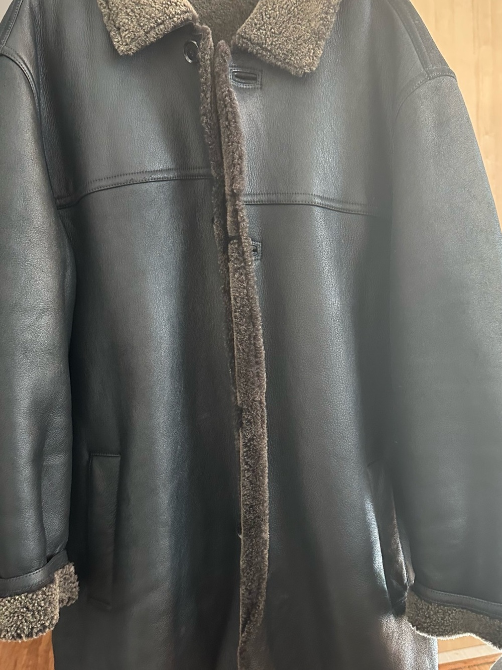 Men's Brown Shearling-Lined Leather Trench Coat